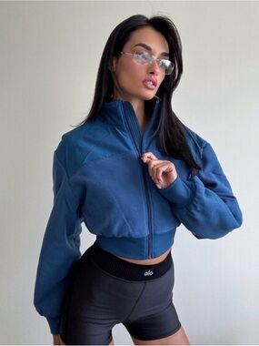 ALO Yoga Deep Blue Cropped Bomber Jacket